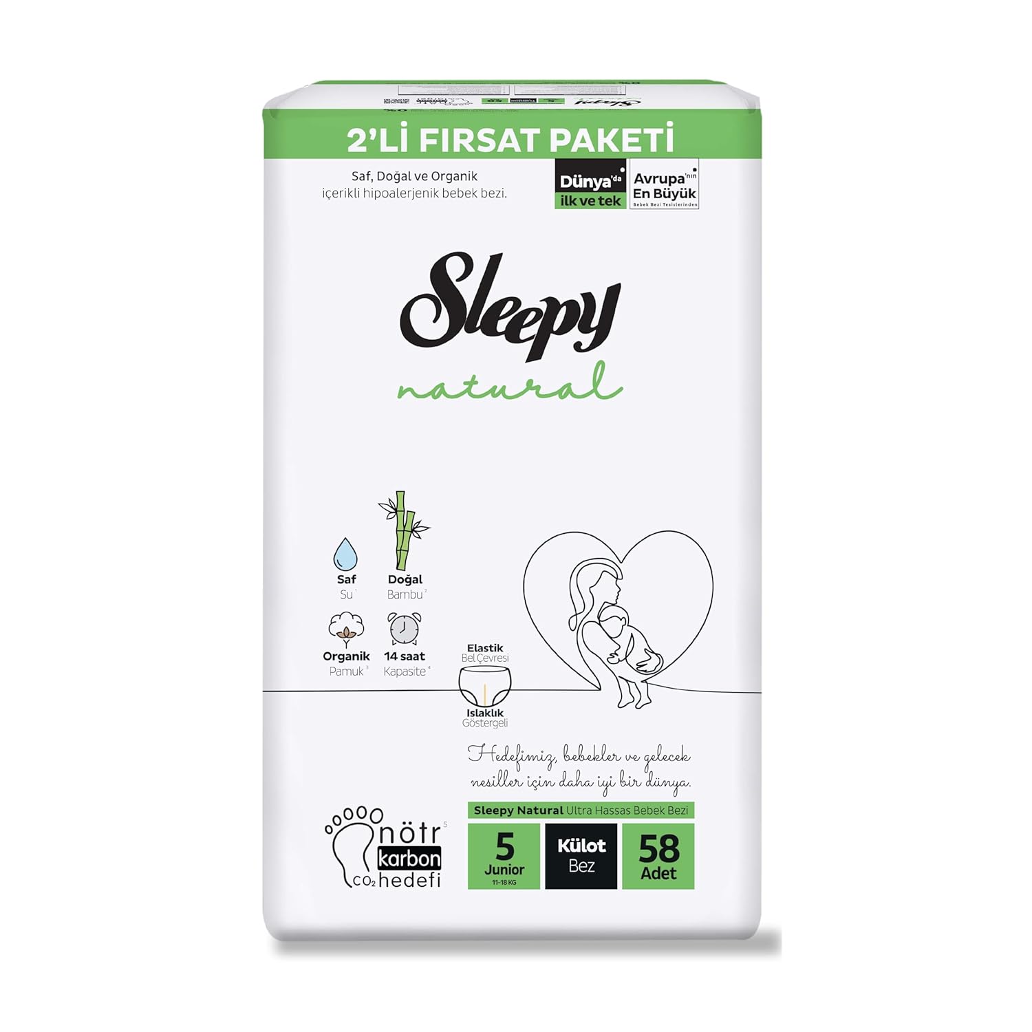 Sleepy Natural 2'li Fırsat Paketi Külot Bez 5 Numara Junior 58 Adet