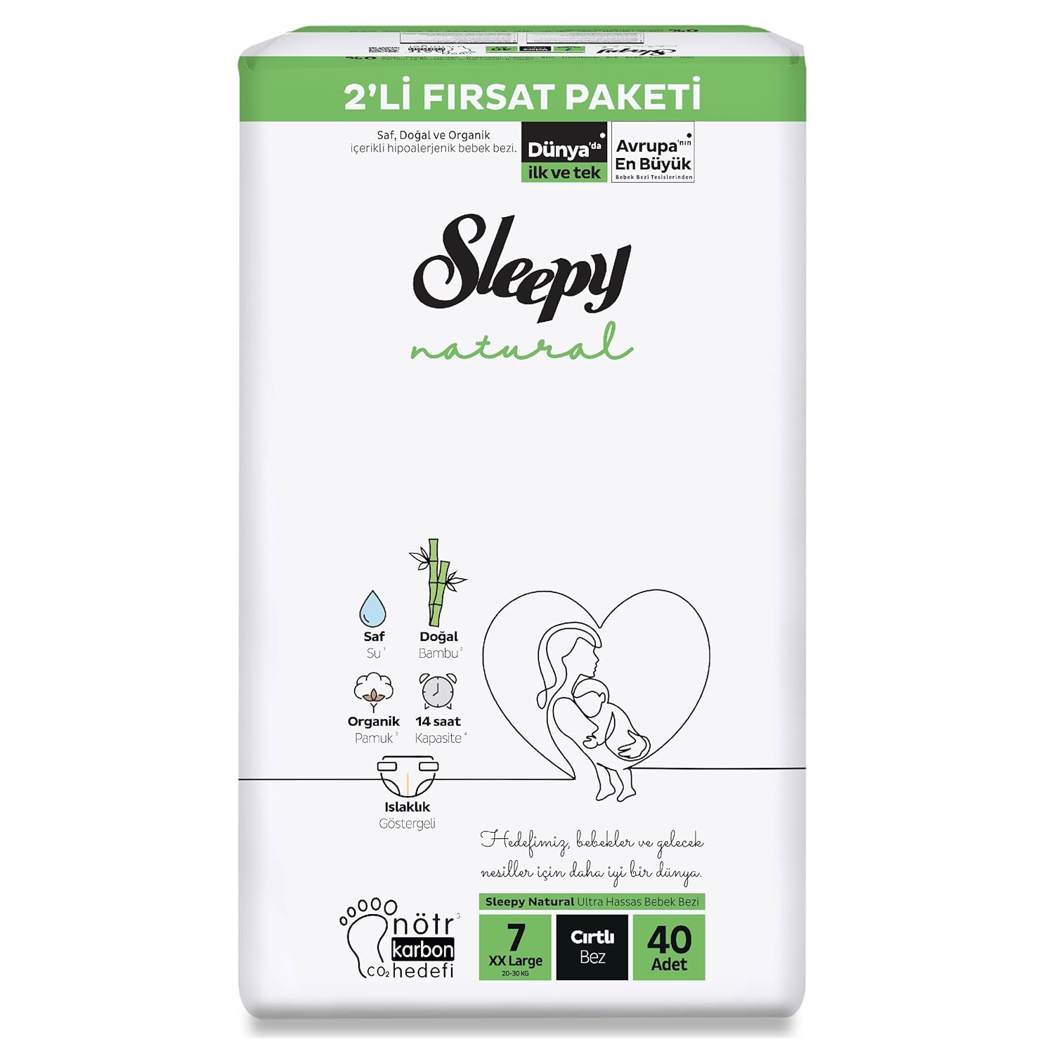 Sleepy Natural 2'li Fırsat Paketi Bebek Bezi 7 Numara Xxlarge 40 Adet