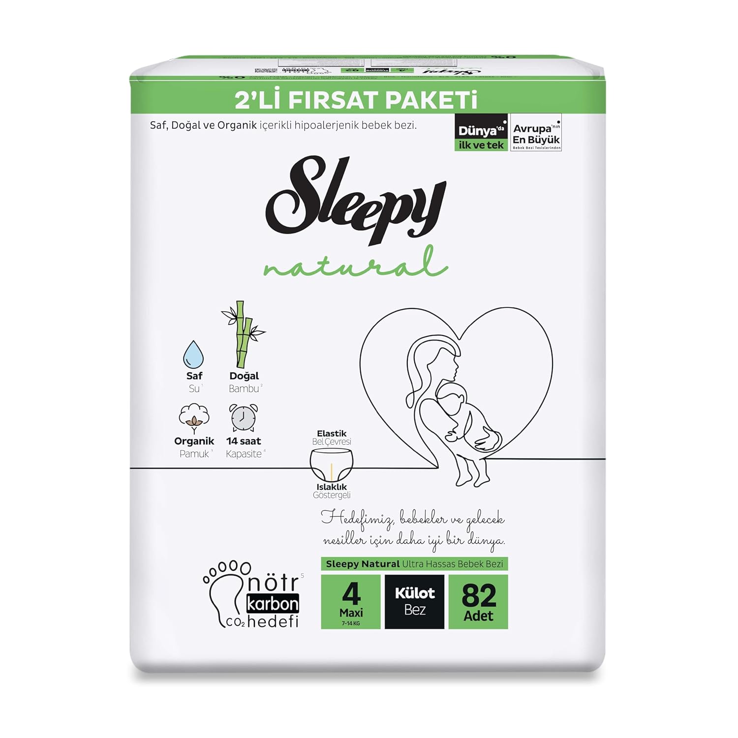 Sleepy Natural 2'li Fırsat Paketi Külot Bez 4 Numara Maxi 82 Adet
