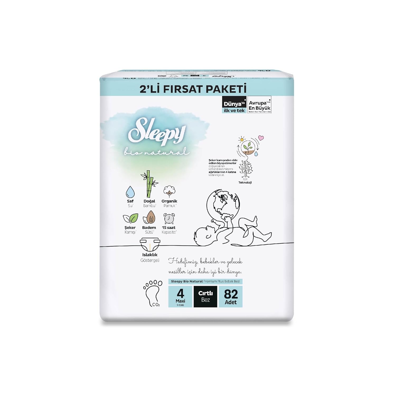 Sleepy Bio Natural 2'li Fırsat Paketi Bebek Bezi 4 Numara Maxi 82 Adet Cırtlı Bez