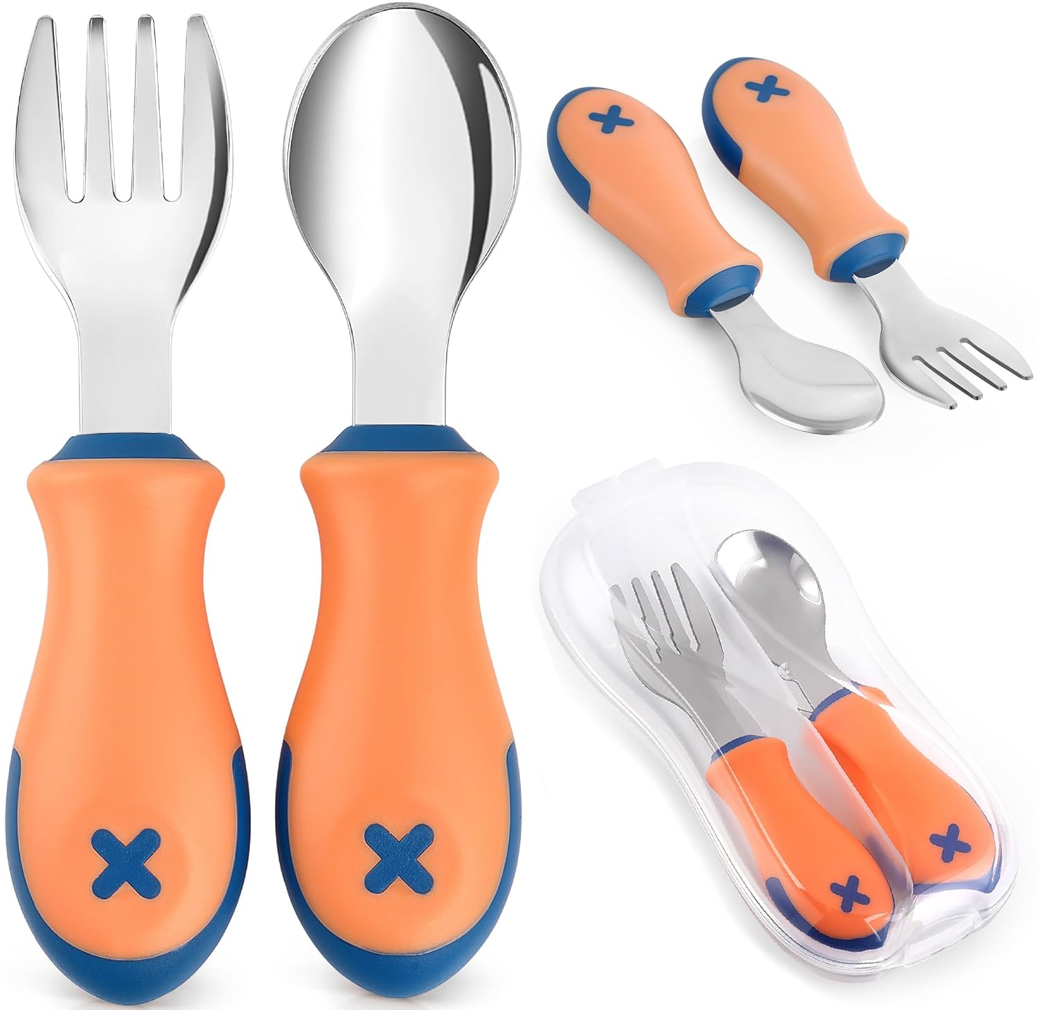 Guqqo Bebek Çatal Kaşık Seti, Paslanmaz Çelik, Turuncu