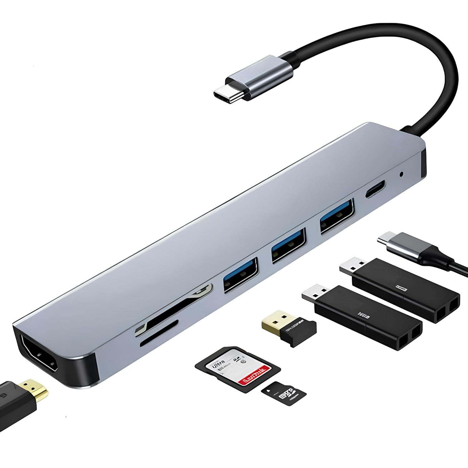 Daytona Fc-17 Type-C To 3*usb 3.0 4K Ultra Hd HDMI Sd Tf Kart Girişli 7ın1 Çevirici Hub Adaptör