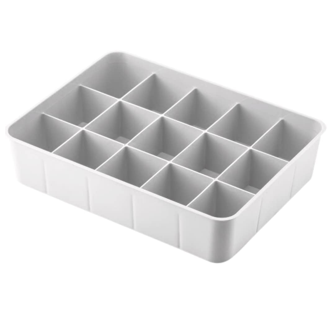 Kapaksız Dolap İçi 15 Bölmeli Çekmece Düzenleyici Plastik Hobi Kutusu Takı Makyaj Saklama Kabı Organizer (Beyaz, 2 Adet)