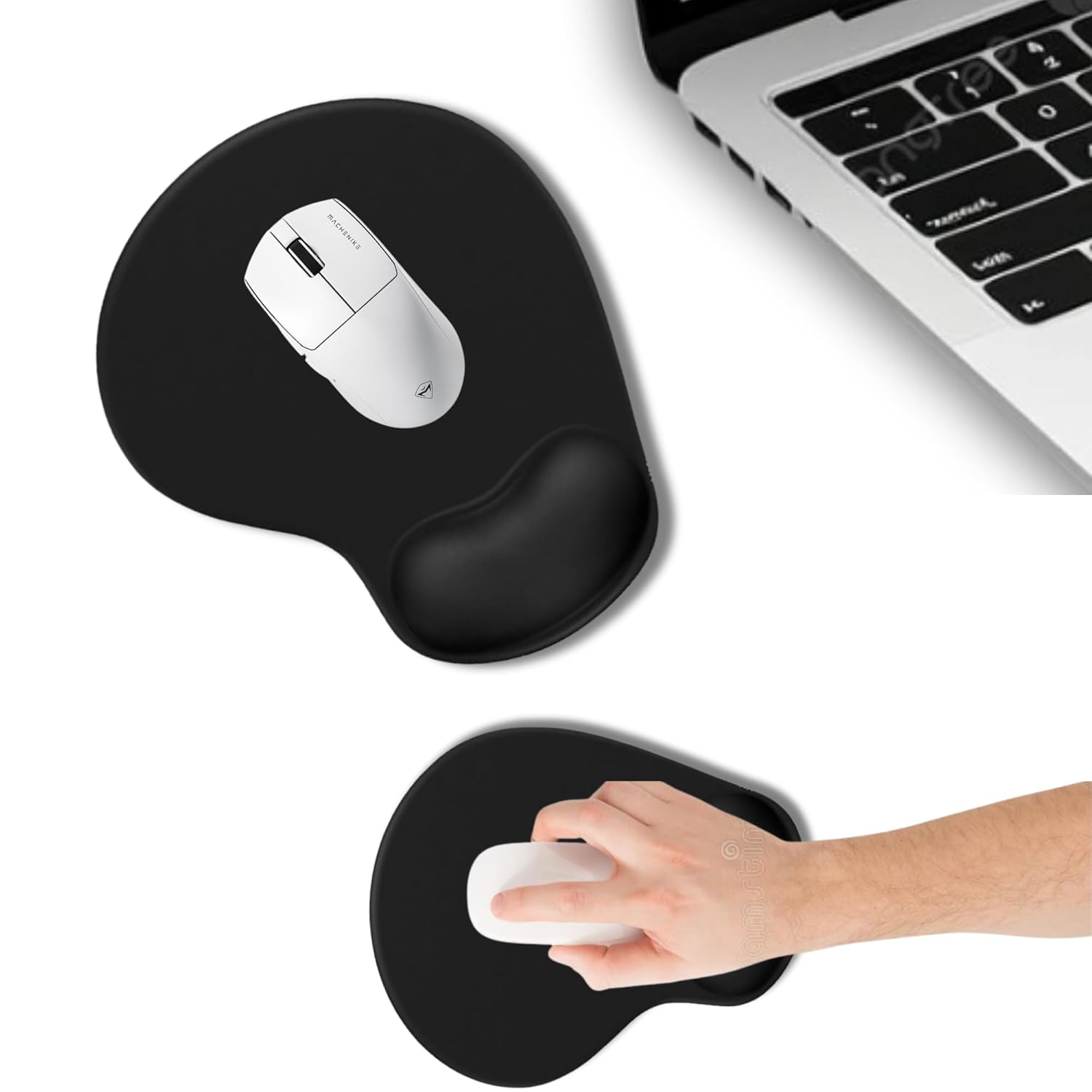 MP01 - Elips Bilek Destekli Mouse Pad | Konforlu, Kaymaz Taban, Ergonomik, Yumuşak, Ev,ofis (Siyah)