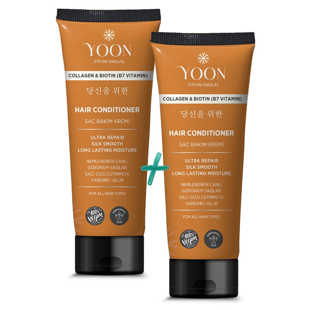 YOON 2'si 1 Arada Vegan Saç Bakım Kremi, Biotin, B7 ve Kolajen İçeren, Silikonsuz & Sülfat İçermeyen Nemlendirici, Saç Düzleştirmeye Yardımcı, Onarıcı ve Besleyici Saç Kremi 200ml