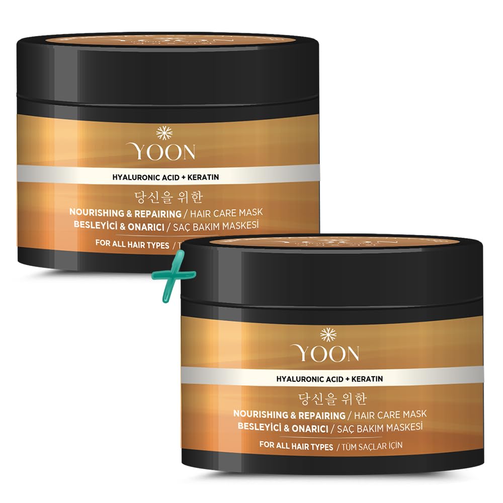 YOON 2'si 1 Arada Saç Maskesi Keratin & Hyalüronik Asit İçeren, Tüm Saç Tipleri ve Hasarlı, Aşırı Yıpranmış Saçları 360° Yoğun Onarıcı ve Besleyici Saç Bakım Maskesi 250ml