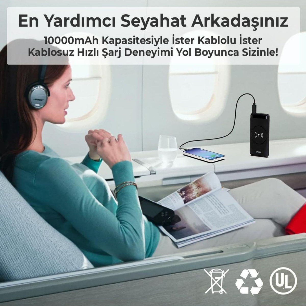 Omars 20W 10000mAh Kablosuz Şarj Powerbank LED Göstergeli USB Type-C ve Magsafe Uyumlu - Hızlı Şarj, Çoklu Bağlantı