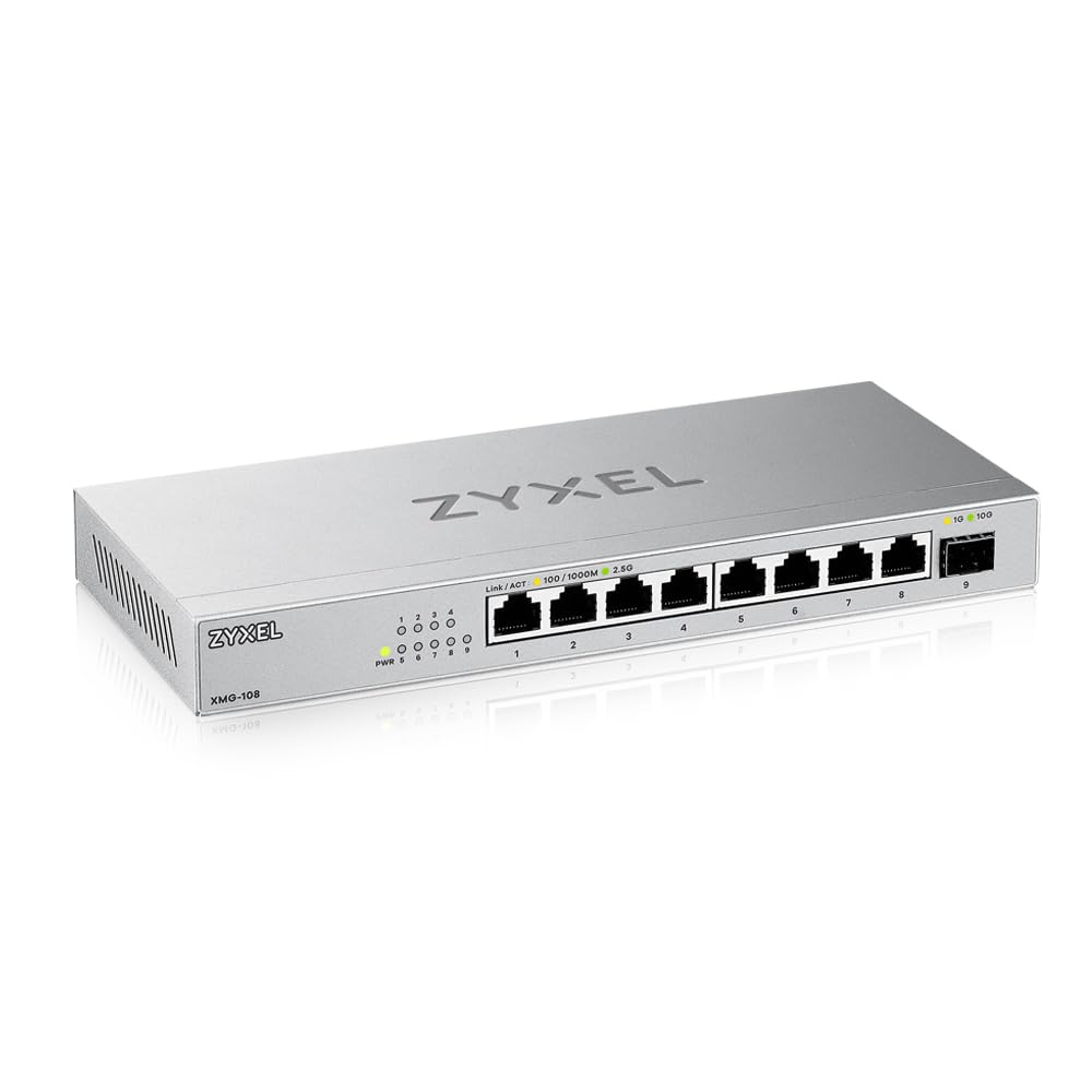 Zyxel 8-Port 2.5G Multi-Gig Unmanaged Switch | 1x 10G SFP+ | Masaüstü veya Duvar Montajı [XMG-108]