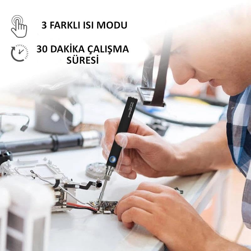 Valkyrie Şarjlı Kablosuz Lehim Makinası - 5 Saniyede Isınma - 30 Dakika Kullanım - USB Type-C Şarj - 3 Farklı Isı Modu - 450 Derece