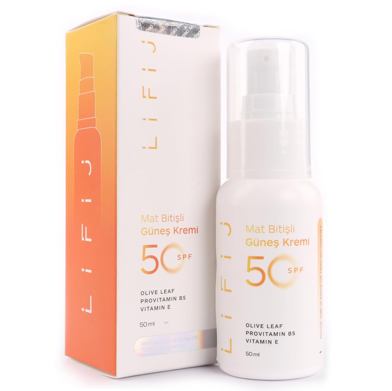 Lifij Mat Bitişli Güneş Kremi 50 SPF, Yüksek Güneş Koruması, UV Işınlarına Karşı Uzun Süreli Koruma (50 ml)