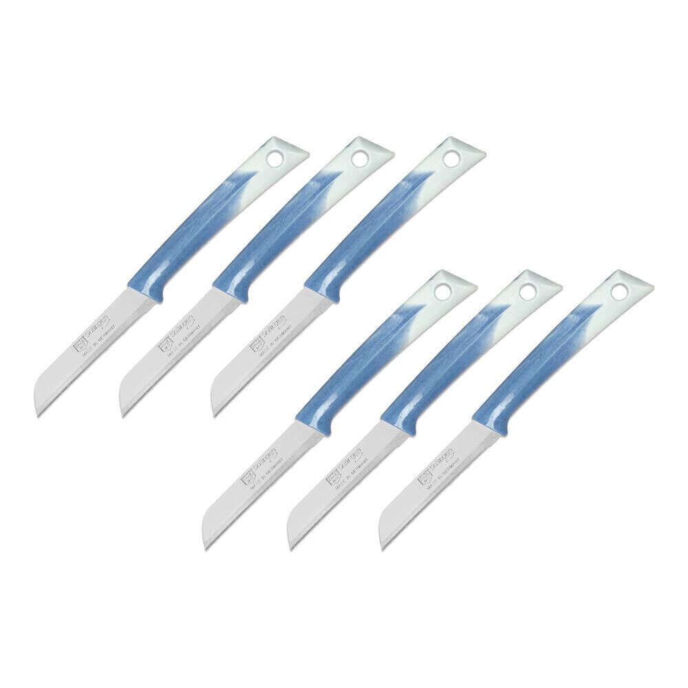 Pirge Pure Line Solingen Meyve Bıçağı Seti 6'lı Mavi - Paslanmaz Çelik Tırtıklı Sebze Meyve Bıçağı