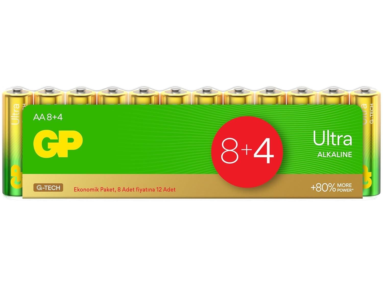 GP Batteries G-TECH Ultra Alkalin Kalem LR6 - AA Boy 1.5V Pil 12'li Shrink