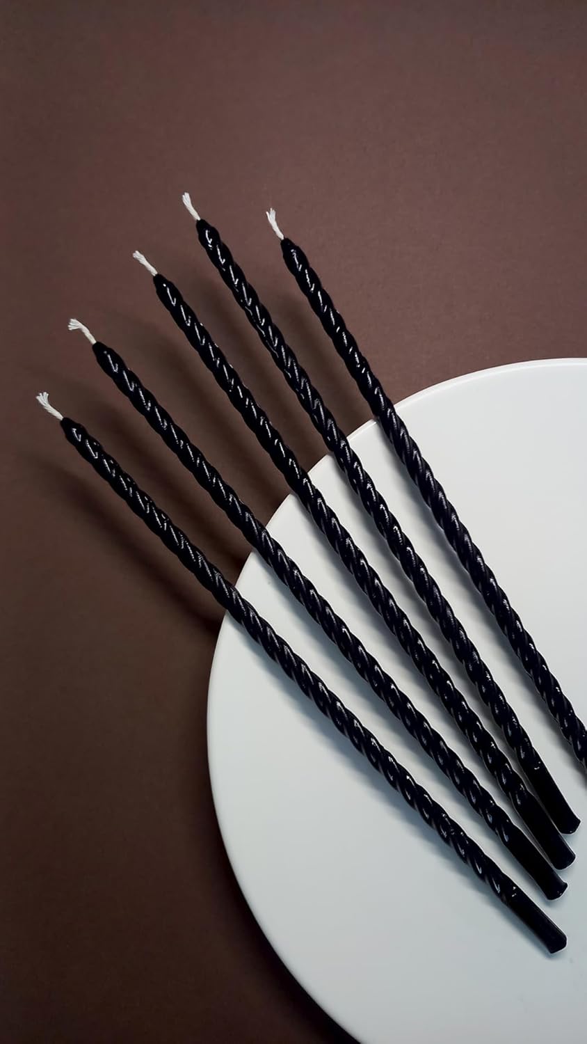 Petekoğlu Balmumu Mum. (10 Adet Siyah) 24Cm Burgulu Dilek Mumu. Doğal Petek. İnce Uzun. Parti, Nişan, Ritüel, Parti, Kutlama, Mumu Beeswax Candle. Yogo (Siyah)