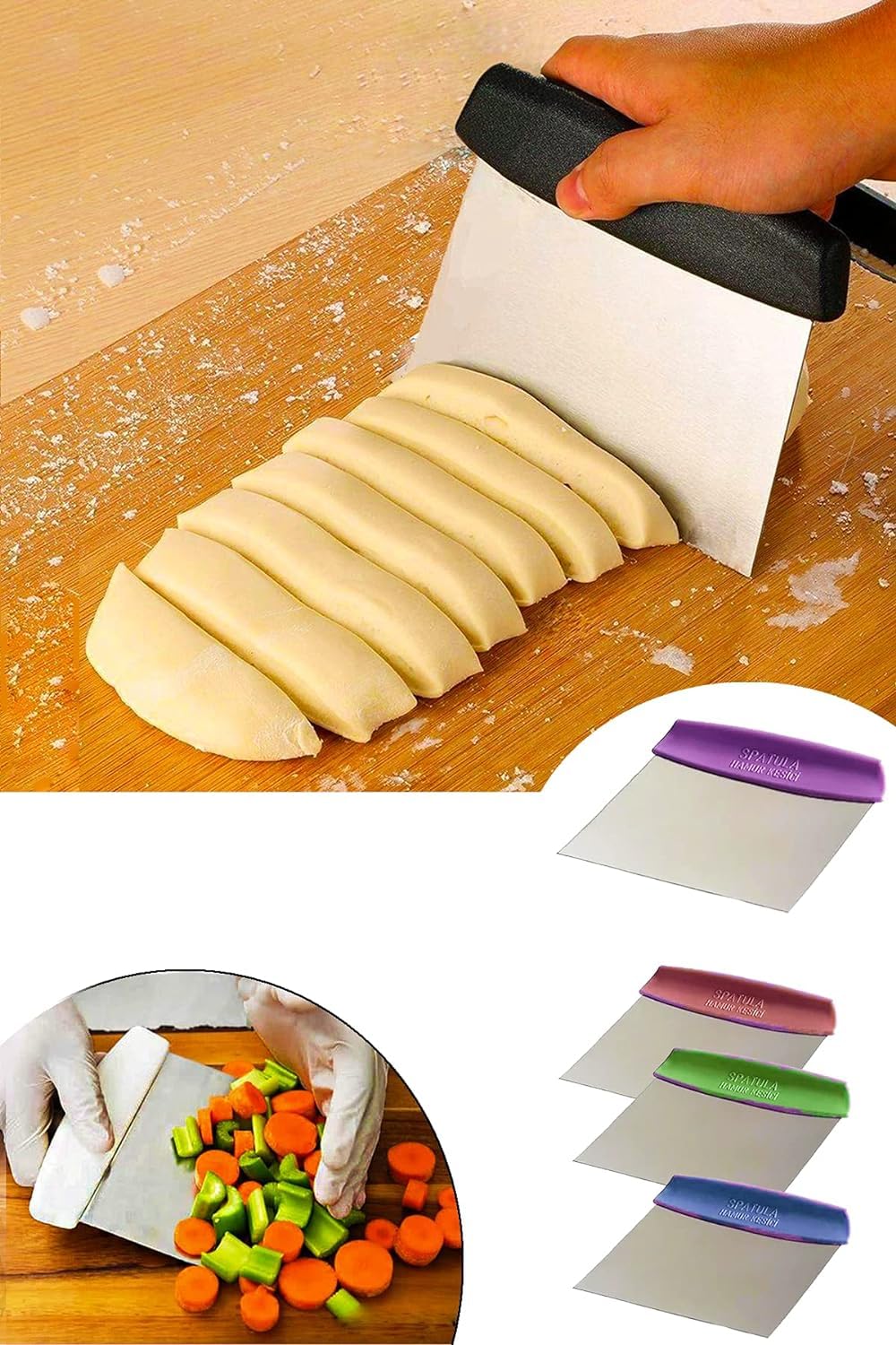 Orret Home Plastik Saplı Çelik Hamur Kesici,Metal Hamur Dilimleyici (1)