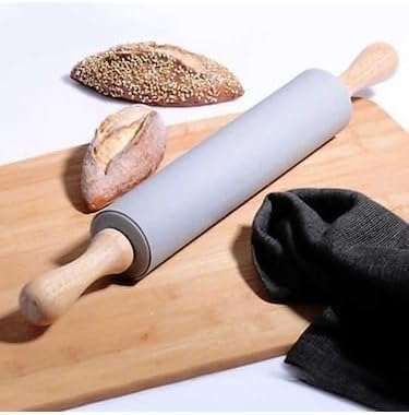 Orret Home Ahşap Saplı Silikon Merdane,Dönerli Merdane,Hamur Merdanesi,Pizza Ve Börek Hamuru Açmak İçin Merdane