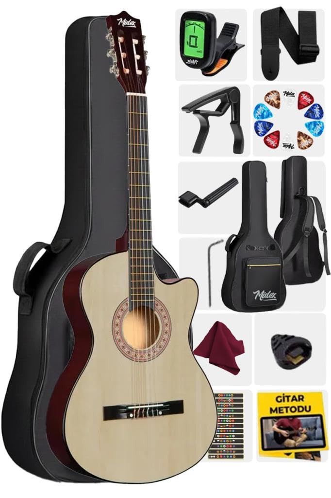 Midex CG-390NT-XBAG Klasik Gitar 4/4 Sap Ayarlı Kesik Kasa (Çanta Tuner Askı Capo Metod Pena)