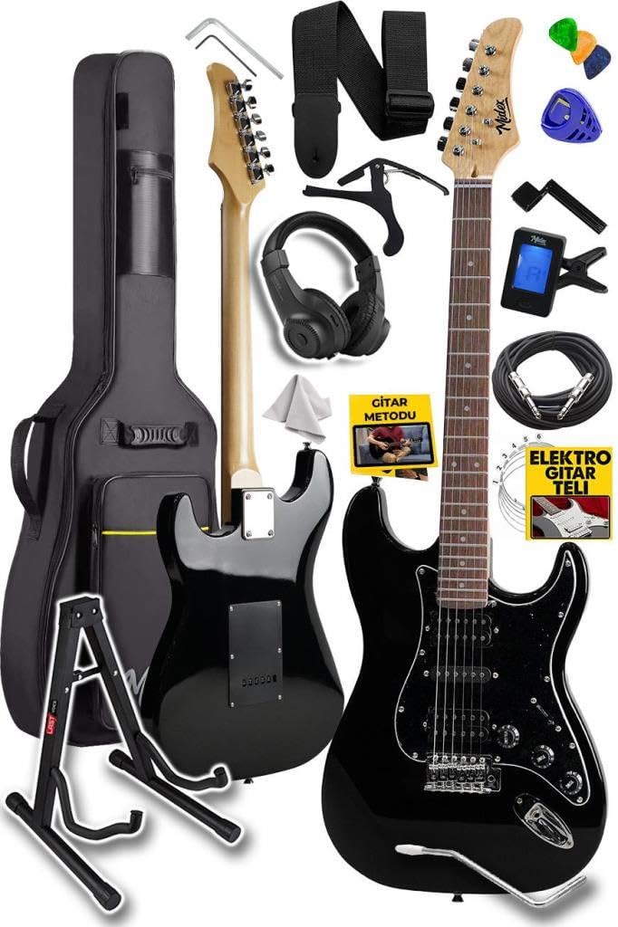 Midex RPH-40BK-ST Full Black Elektro Gitar Seti HSH Manyetik Maple Klavye Üst Kalite
