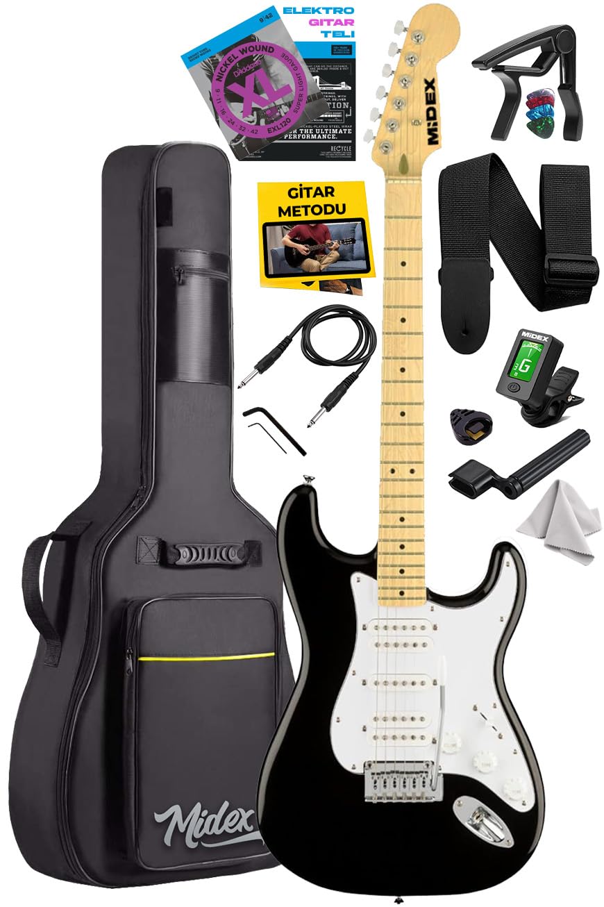 Midex RPH-40BK Full Black Elektro Gitar Seti HSH Manyetik Maple Klavye Üst Kalite