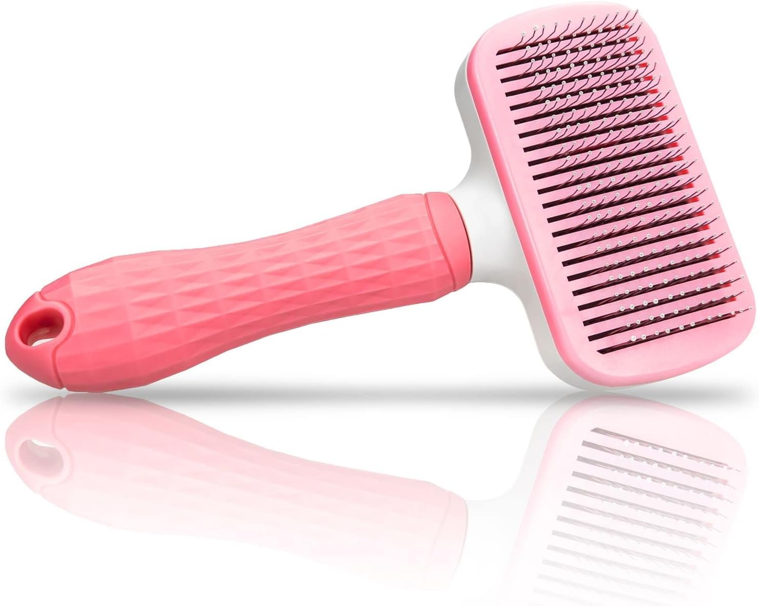 ozzyes Kedi Köpek Tarağı Tüy Temizleme Otomatik Temizlenen Tüy Tarağı Kendi Kendini Temizleyen Masaj Bakım Fırçası Evcil Hayvan Fırçası OZE-6 (Pembe)