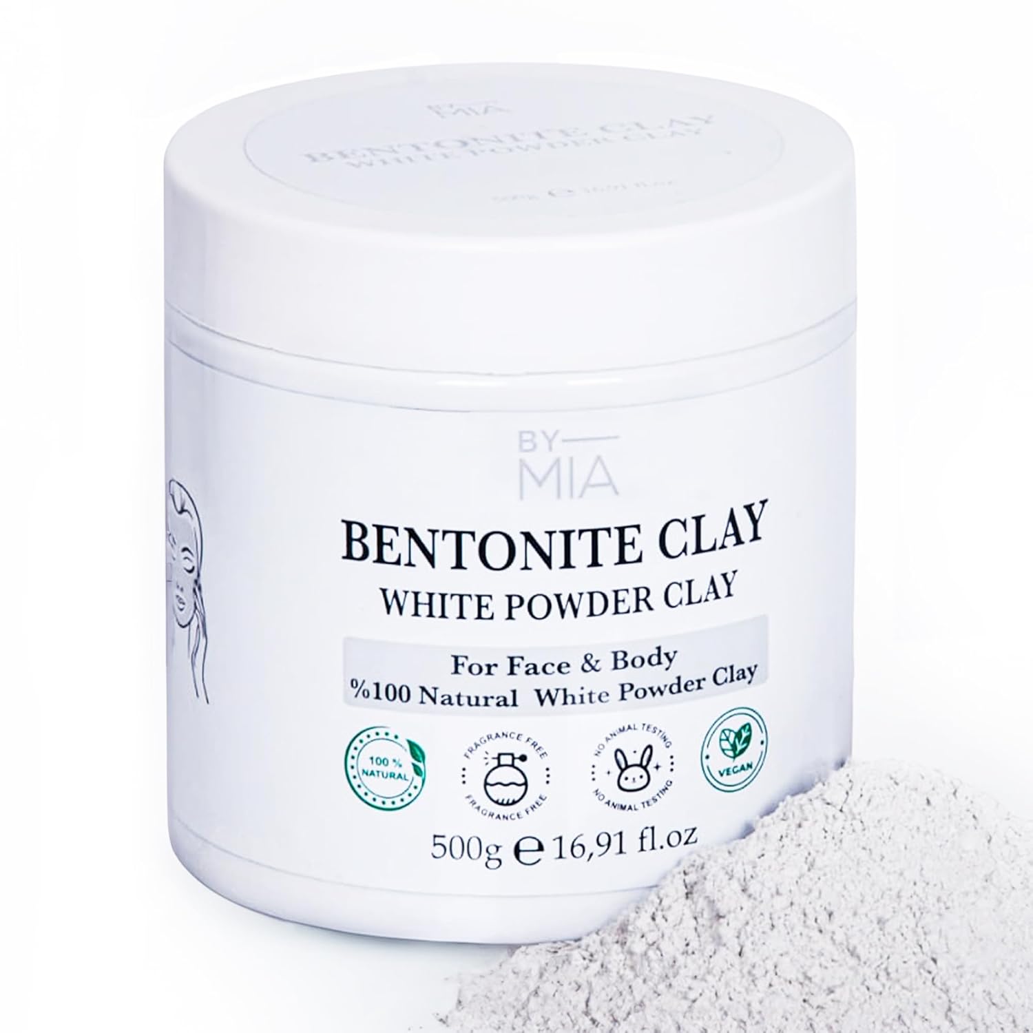 BY MIA Yüz ve Vücut Bentonit Kili%100 Natural Doğal Beyaz Toz Kil 500 gr