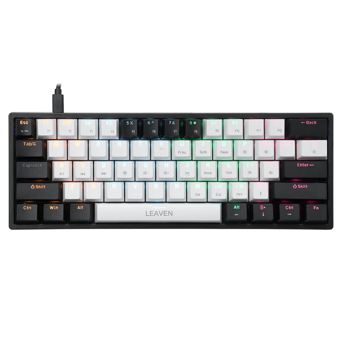 Valkyrie Leaven K620 Blue Switch Mekanik Gaming Oyun Klavyesi RGB 61 Key Mavi Tuş Type-C Klavye Siyah-Beyaz