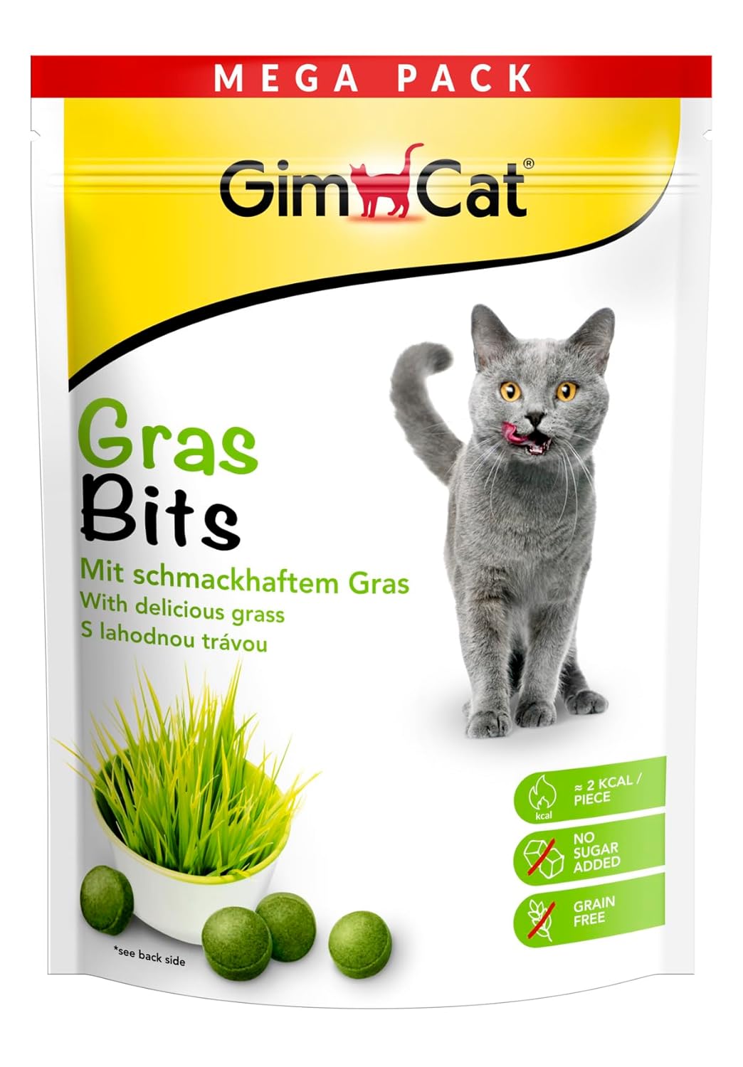GimCat Gras Bits – Tahıl içermeyen ve vitamin zengini kedi atıştırmalığı, gerçek çimenli – 1 torba (1 x 425 g)