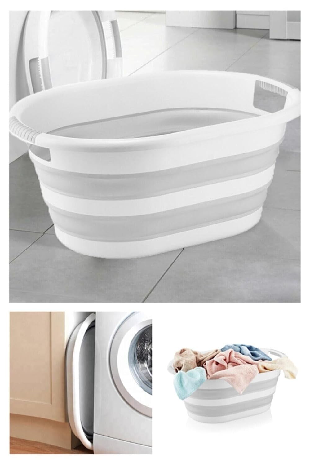 Pazar Kapısı Katlanabilir Silikon Akordiyon Çamaşır Sepeti Sele (40 Litre)