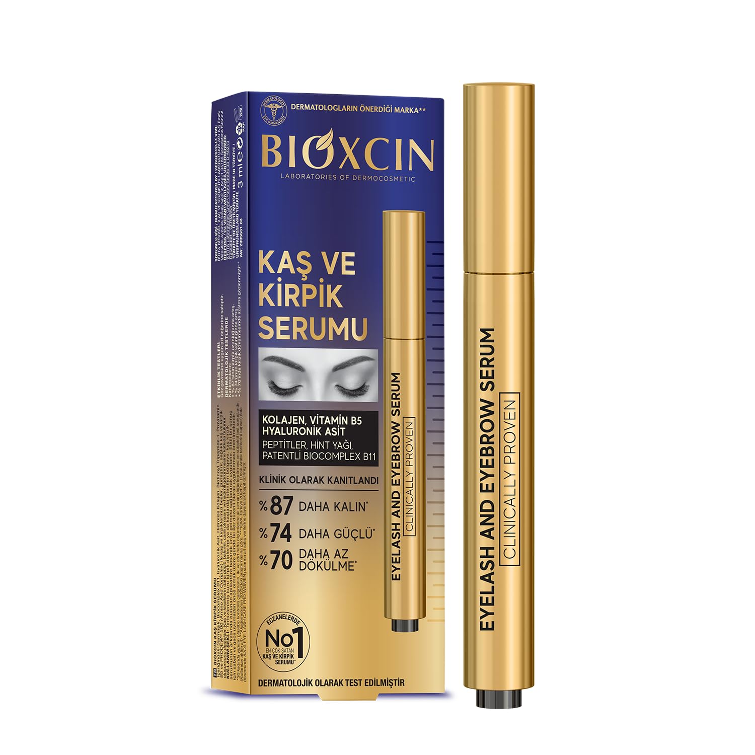 Bioxcin Kaş ve Kirpik Serumu – BioComplex B11, Hyaluronik Asit, Hint Yağı ve Peptit İçerikli – Gürleştirici ve Uzatıcı Etki – 10 ml