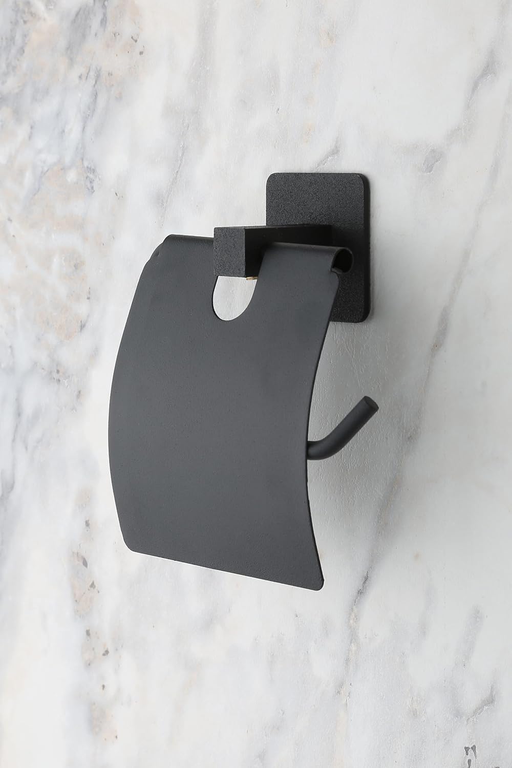 Kare Kapaklı Tuvalet Kağıtlığı Siyah, Yapışkanlı ve Vidalı Montajlı Metal WC Kağıtlık, Modern Banyo Tuvalet Kağıdı Askısı