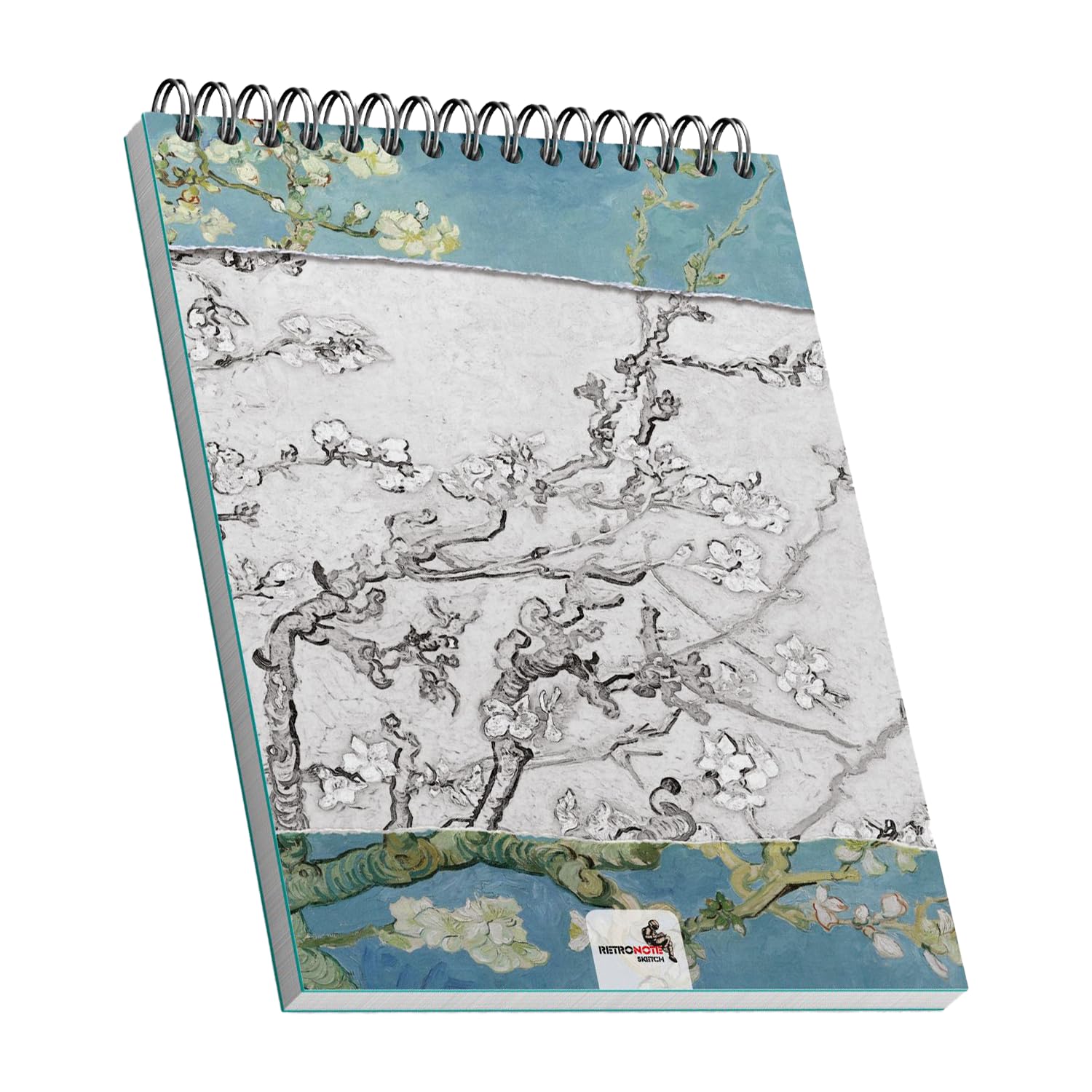 Retronote Almond Blossoms, Van Gogh 1890, A5 Eskiz Defter II, Çizgisiz, 100 Sayfa, 100 gram, Beyaz Renk, Spiralli, Sketchbook