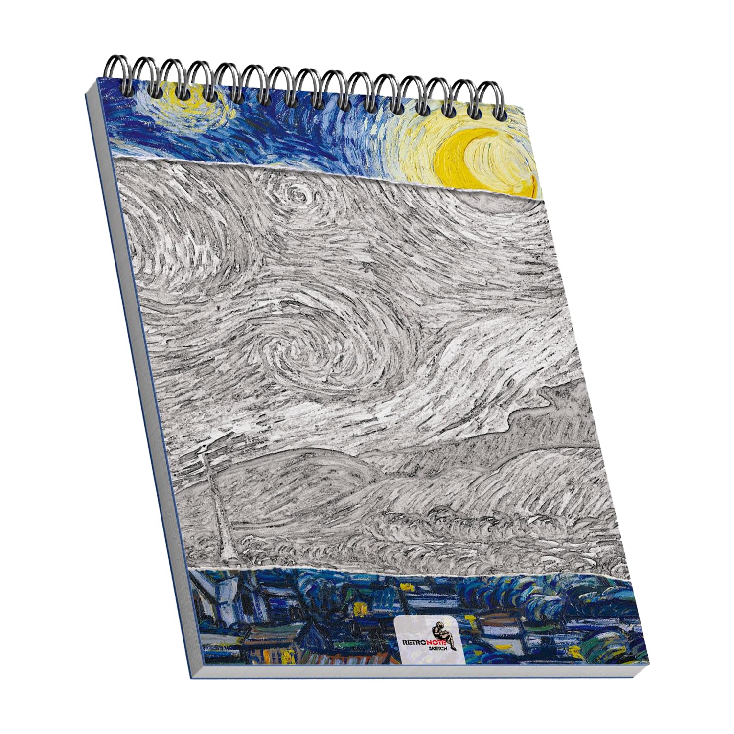 Retronote The Starry Night, Van Gogh 1889, A5 Eskiz Defter I, Çizgisiz, 100 Sayfa, 100 gram, Beyaz Renk, Spiralli, Sketchbook