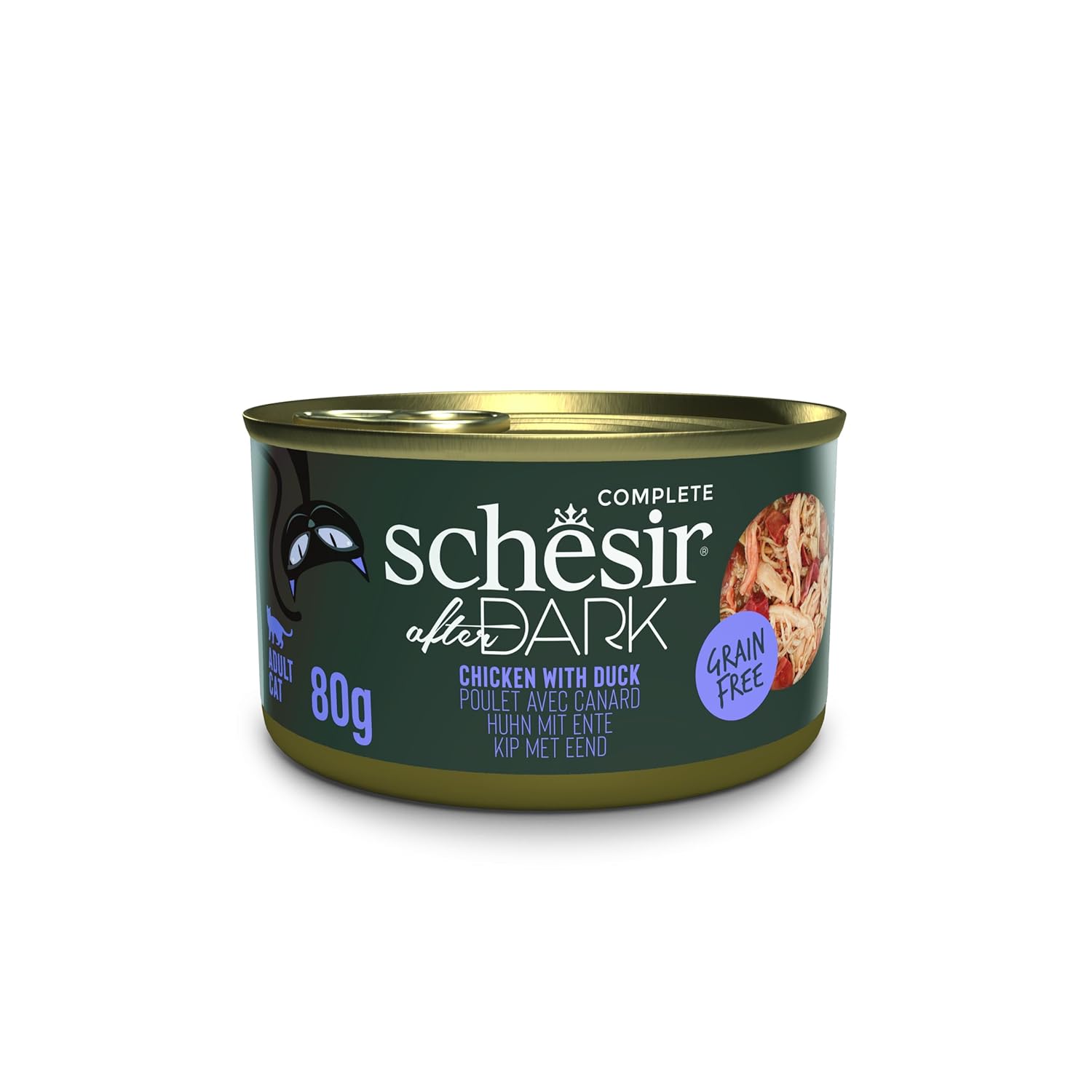 Schesir After Dark Tavuk ile Ördek Et Suyunda Yetişkin Kedi Konservesi 80g