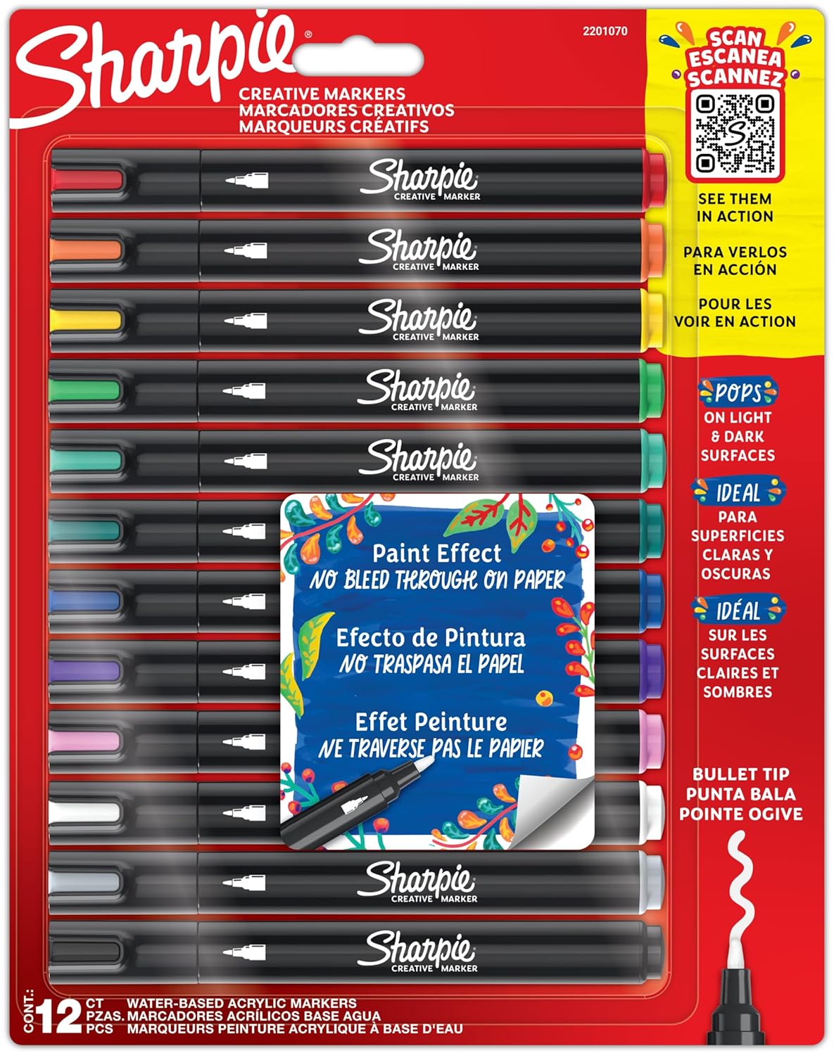SHARPIE Creative Marker Akrilik Boya Kalemleri | Yuvarlak Uçlu Su Bazlı Boya Kalemi | Mürekkep Kağıd