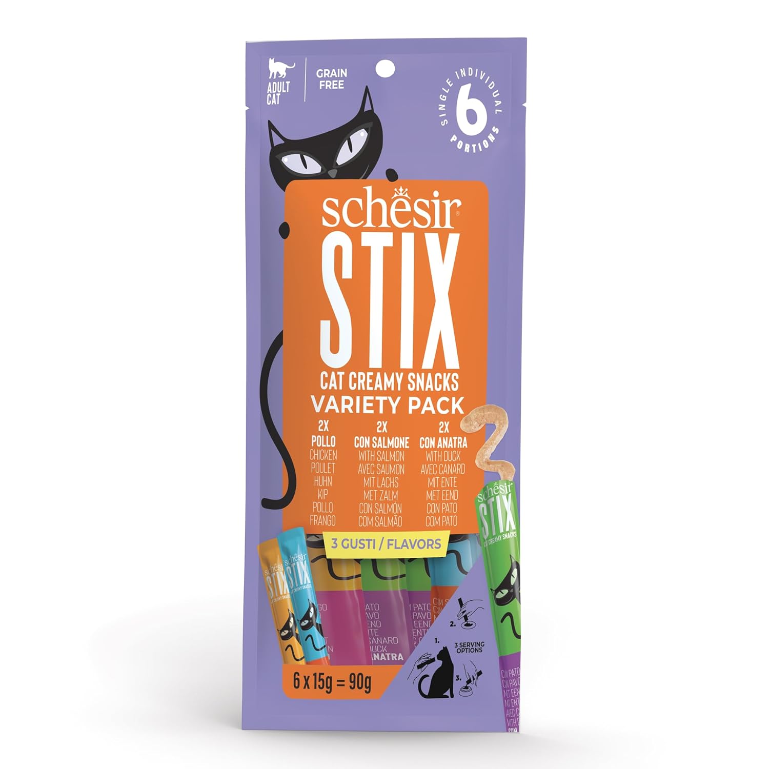 Schesir Stix Tavuklu & Somonlu & Ördekli Mix Krema Ödül Maması 6x15g
