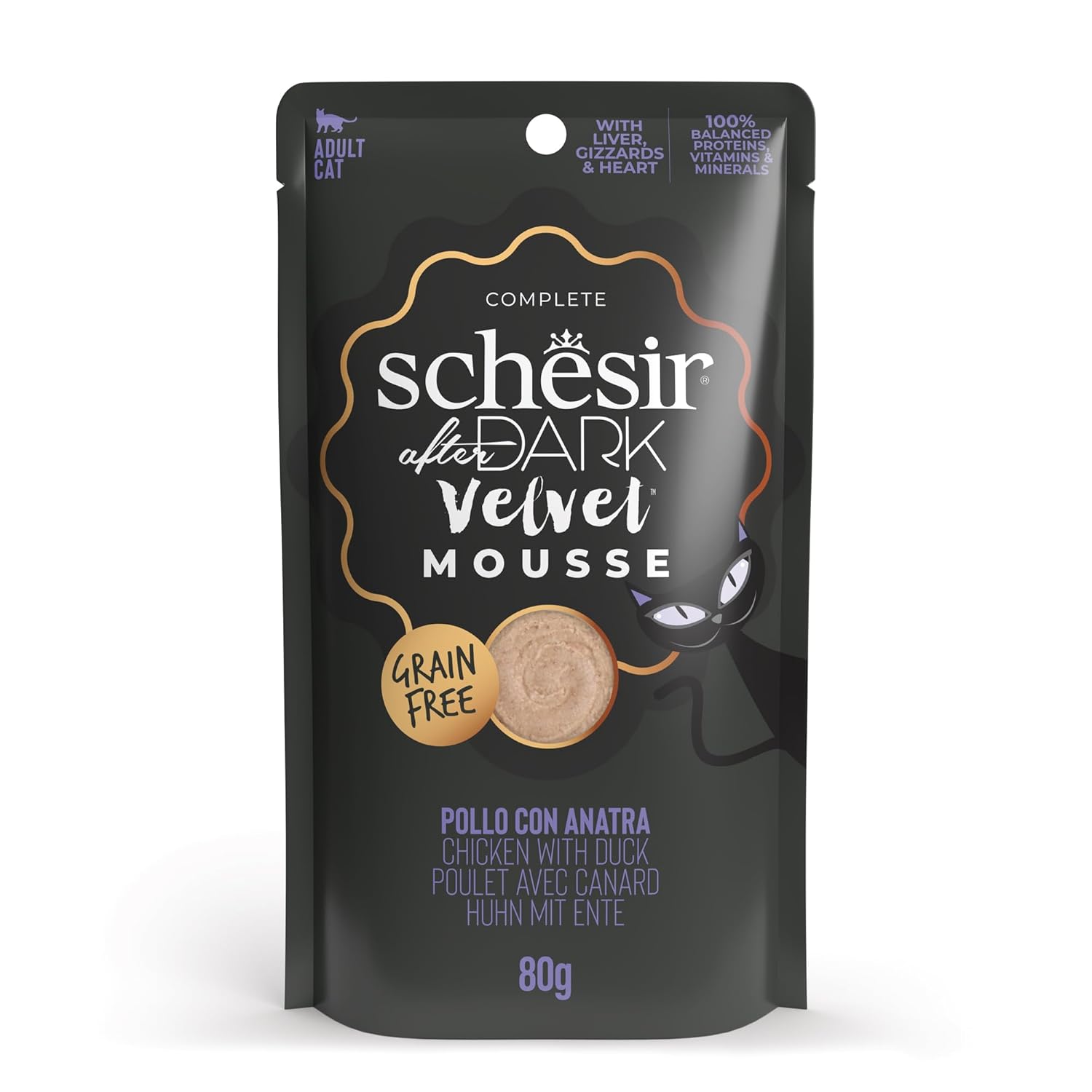 Schesir After Dark Tavuk ile Ördek Mus Yetişkin Kedi Pouch 80g