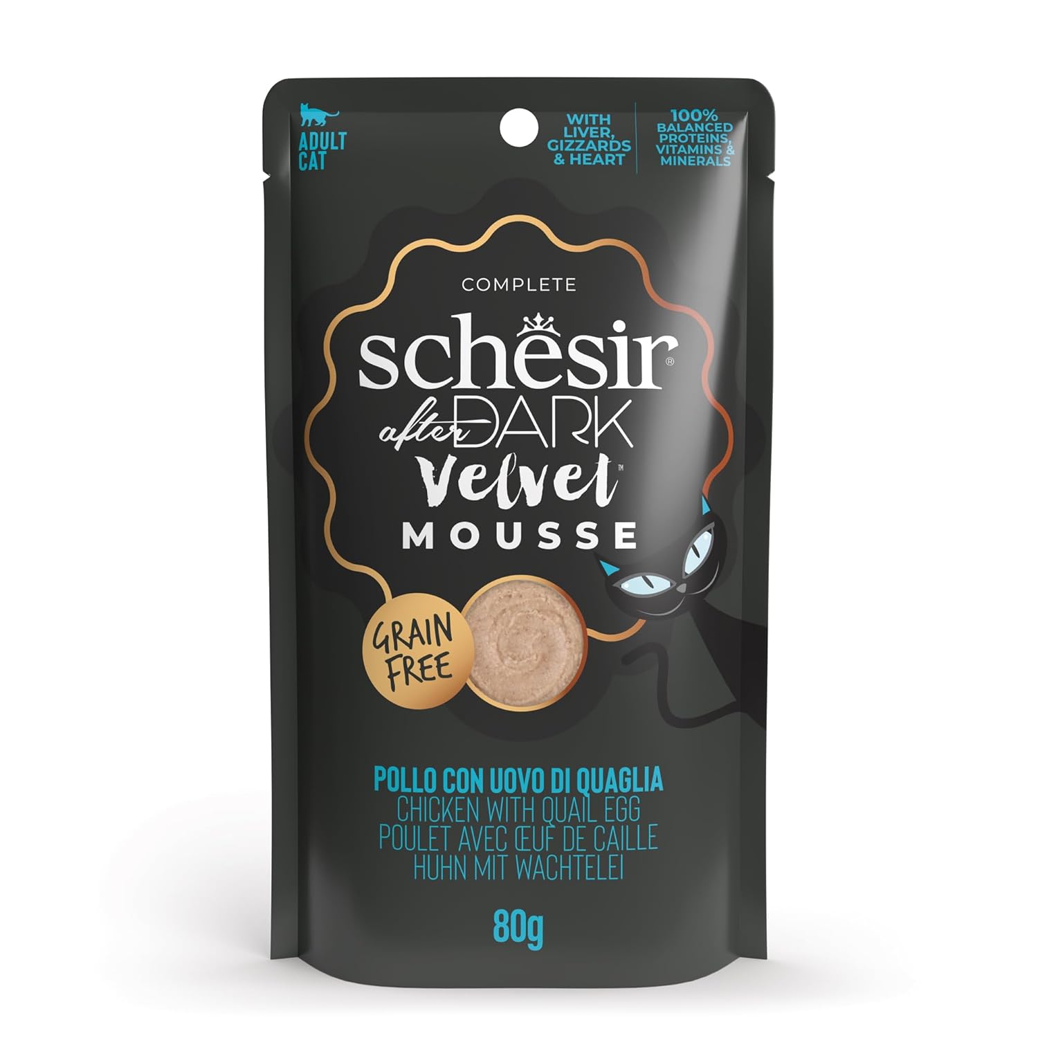 Schesir After Dark Tavuk ile Bıldırcın Yumurtası Mus Yetişkin Kedi Pouch 80g