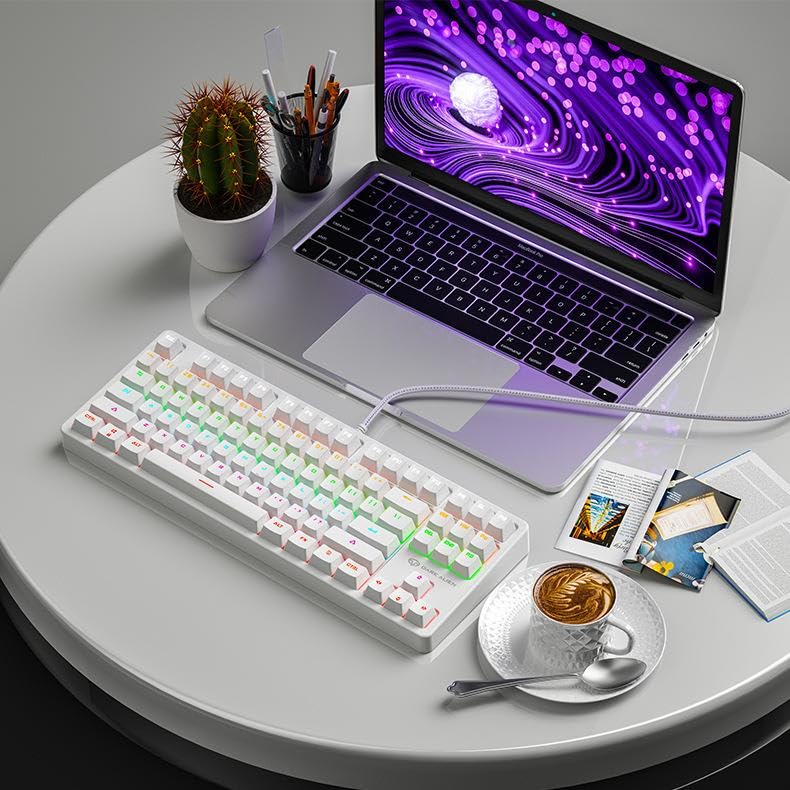 Valkyrie Leaven K870 Blue Switch Mekanik Gaming Oyun Klavyesi RGB 61 Key Mavi Tuş Type-C Klavye BEYAZ