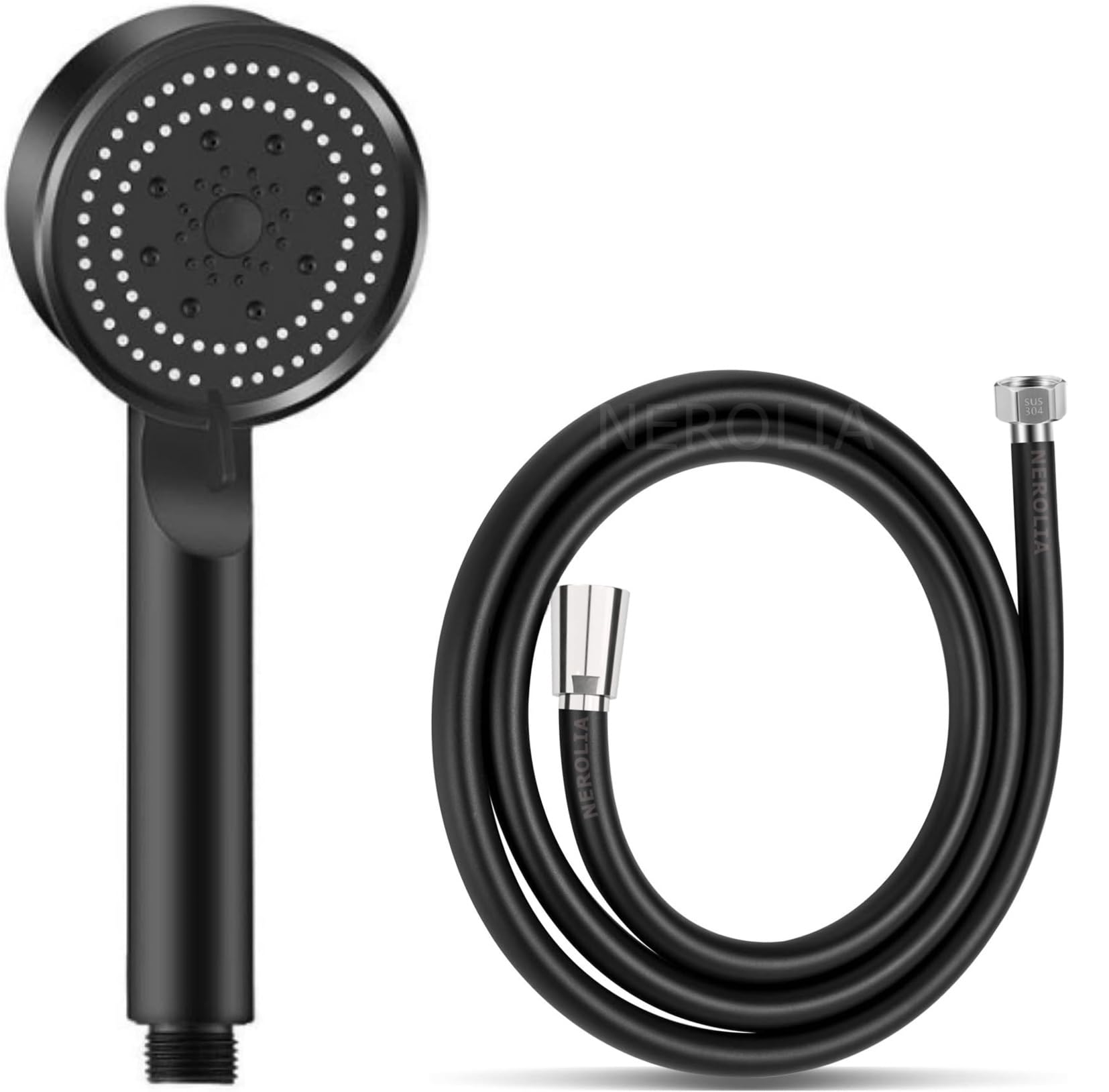 NEROLIA Turbo Yüksek Basınçlı Siyah Duş Seti/Su Tasarruflu Banyo Hortumu ile (Duş Başlığı şekli farklılık gösterebilir)