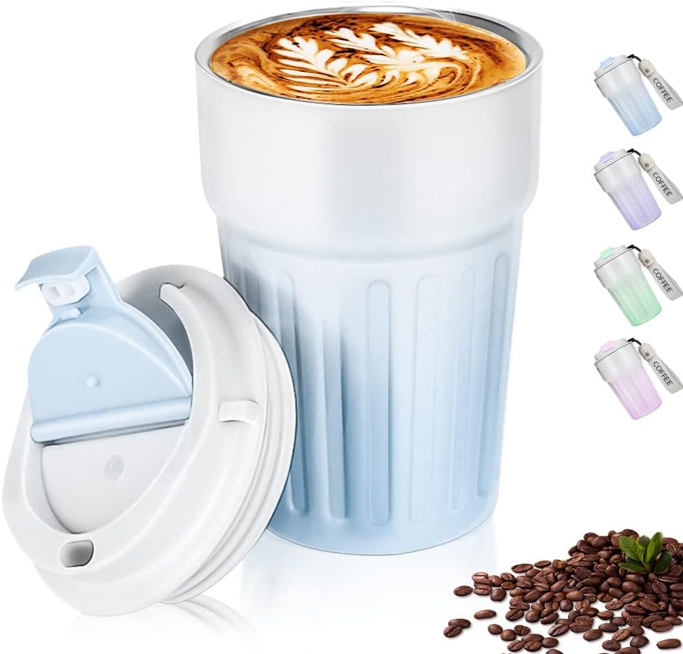 Coverzone Kahve Termosu Paslanmaz Çelik Su Matarası Spor Matarası, Kapaklı 400 ml, Sızdırmaz Çocuk Şişesi, Ev Ofis Okul Kamp yada Tatilde Kullanıma Uygun, Fitness Su Şisesi (Mavi)