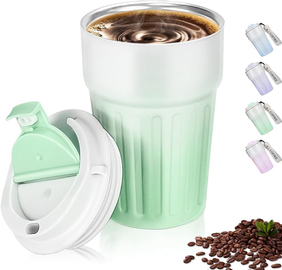 Coverzone Kahve Termosu Paslanmaz Çelik Su Matarası Spor Matarası, Kapaklı 400 ml, Sızdırmaz Çocuk Şişesi, Ev Ofis Okul Kamp yada Tatilde Kullanıma Uygun, Fitness Su Şisesi (Yeşil)