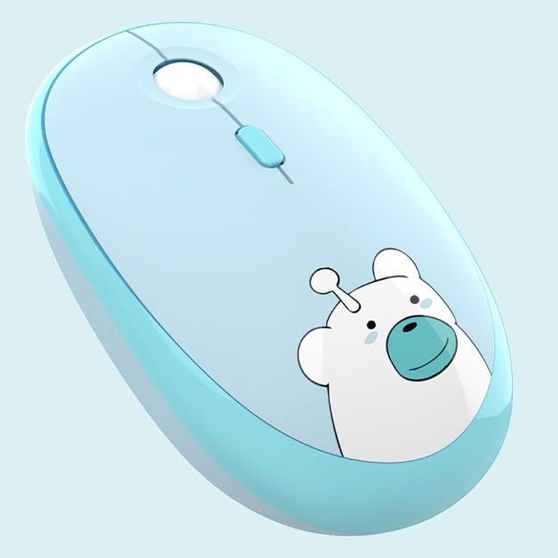 Coverzone Geezer Kablosuz Mouse Wireless Mouse Renkli Ayıcık Tasarım Kablosuz Sessiz Bilgisayar Notebook Laptop için Fare Pilli Mouse USB Nano Receiver Tak Çalıştır M2 Açık Mavi Renk (Açık Mavi)