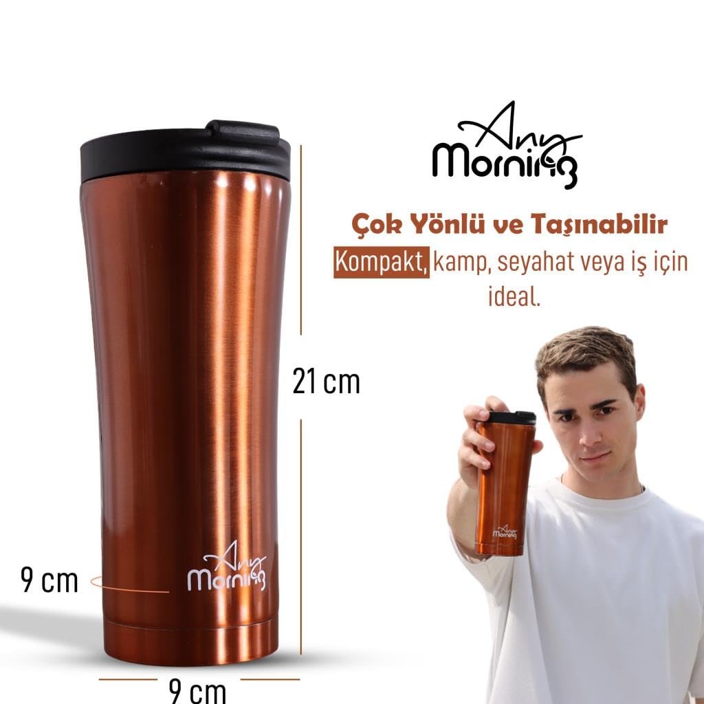 Any Morning 450 ml Paslanmaz Çelik Termos Mug, Sızdırmaz Kapak, Bakır SI231905