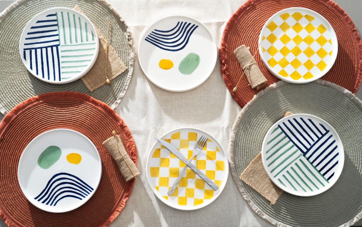 Kevin Seramik Hand Made 6'li Özel Tasarım Satckable Pasta Tabağı Seti