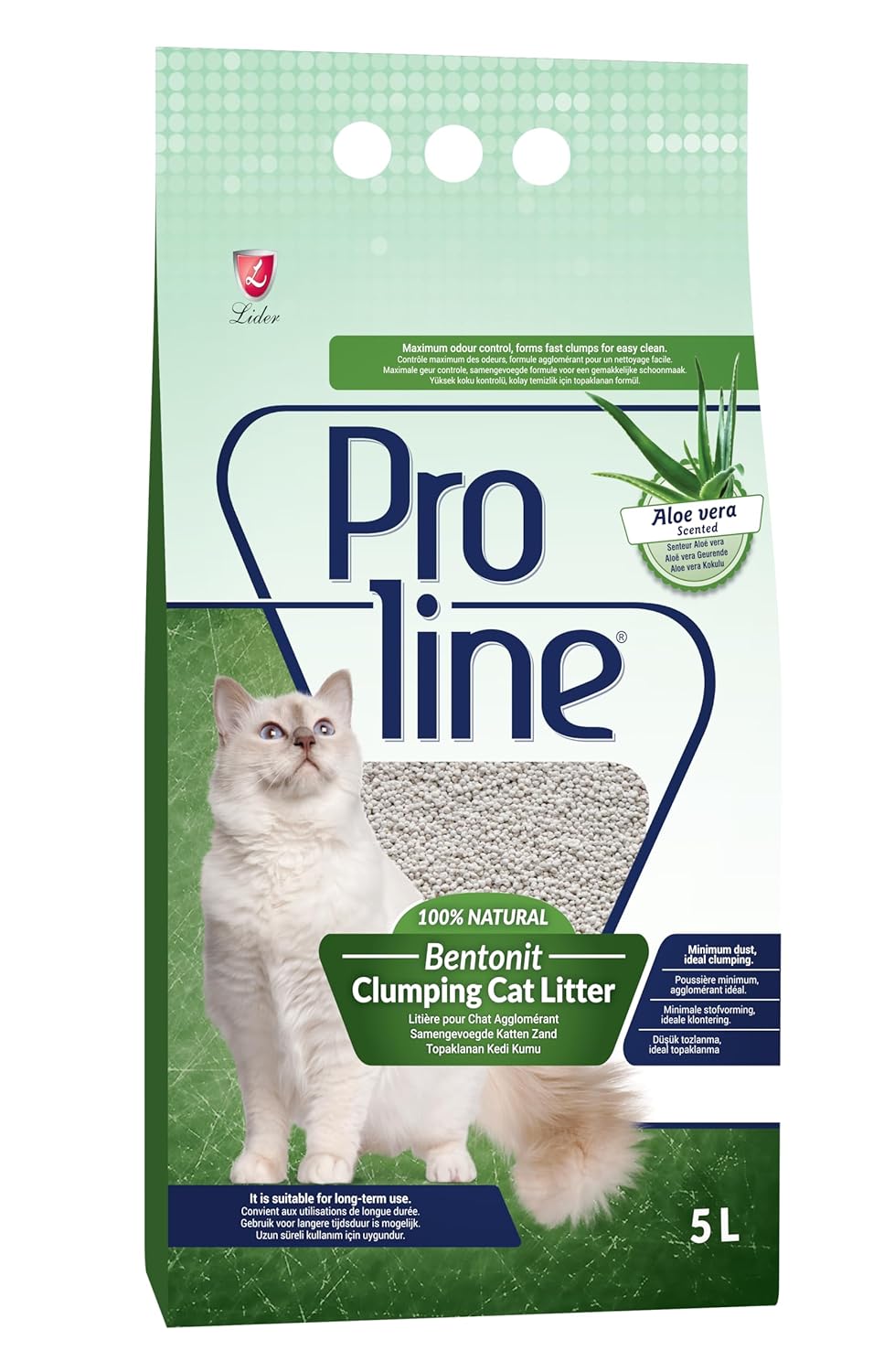 Proline Aloe Vera Topaklanan Doğal Kedi Kumu 5 Lt
