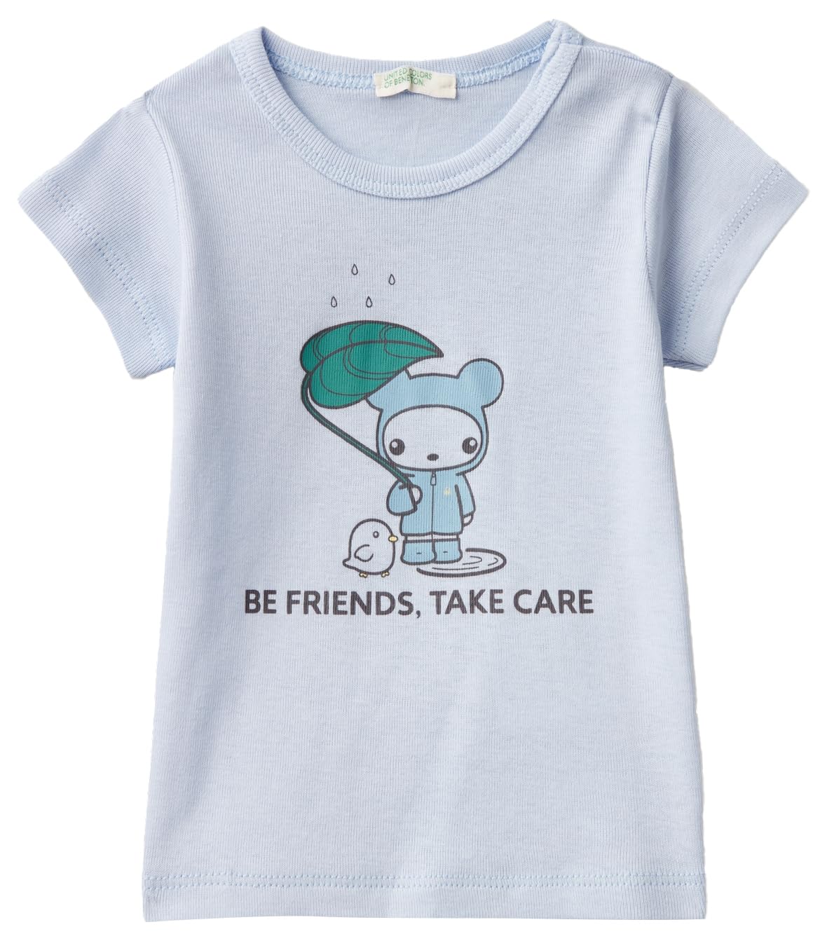United Colors of Benetton Önü Grafik Baskılı Omzu Çıtçıtlı Bisiklet Yaka Tişört T-Shirt Bebek