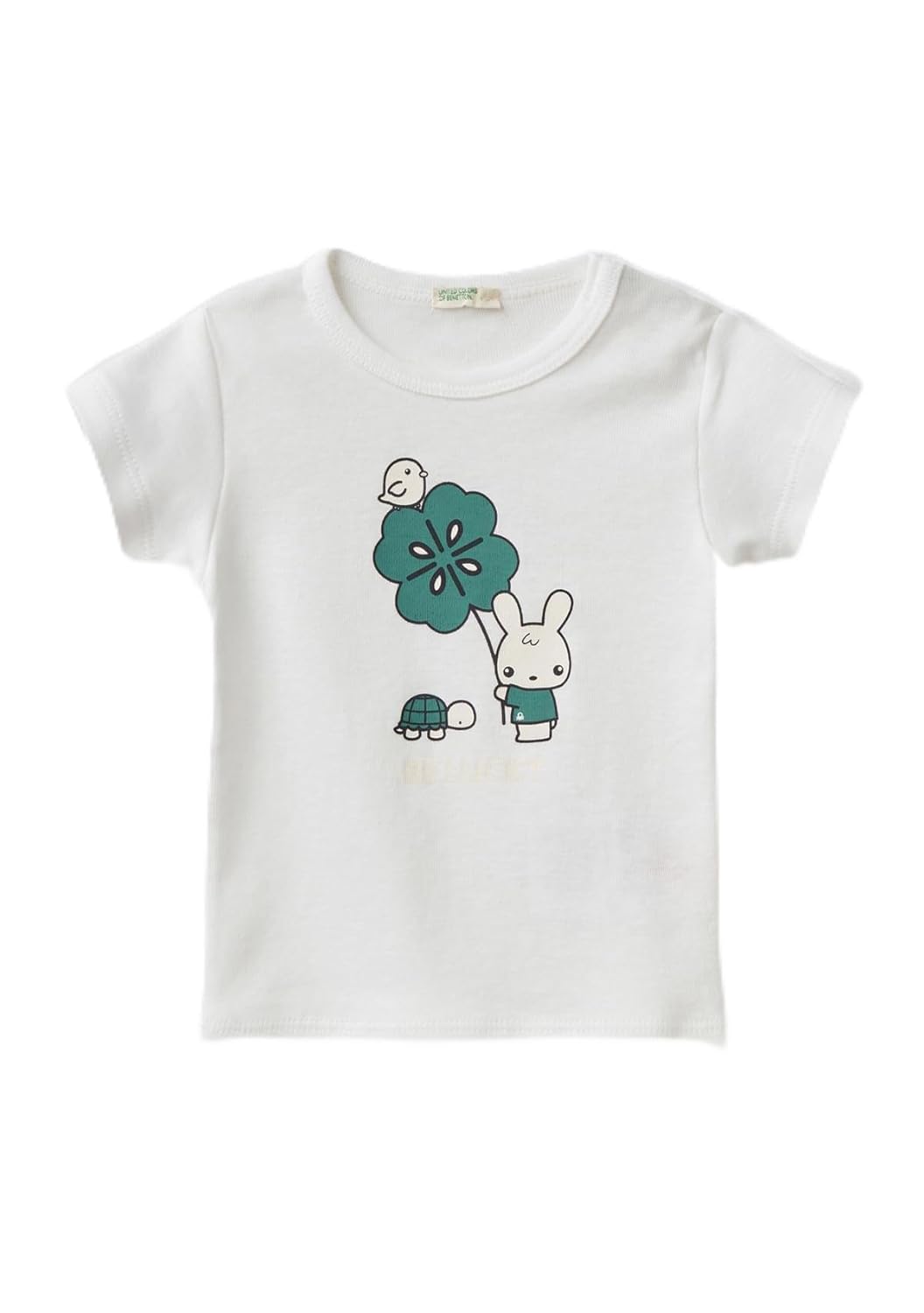 United Colors of Benetton Önü Grafik Baskılı Omzu Çıtçıtlı Bisiklet Yaka Tişört T-Shirt Bebek