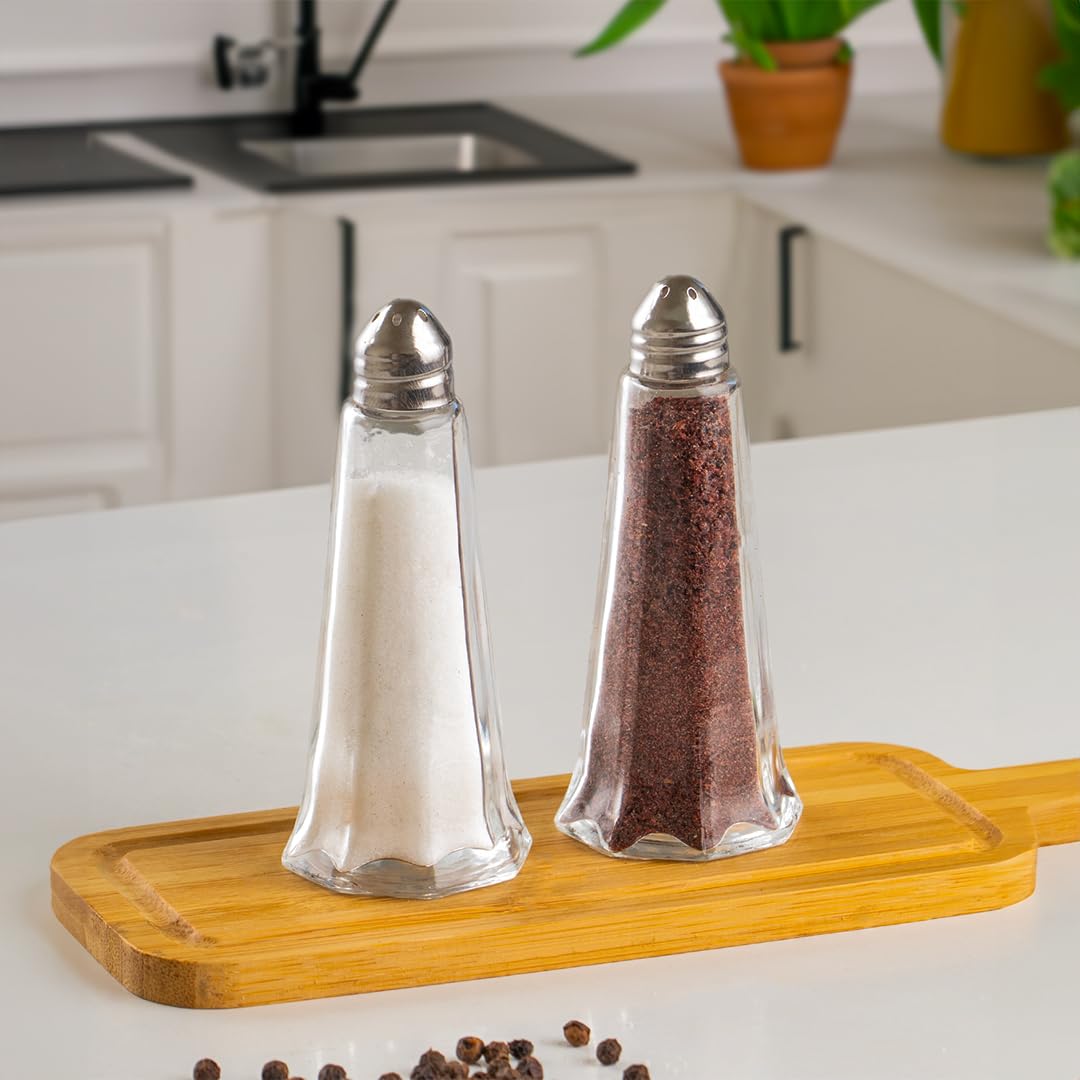 Porsima 15332 2'li Cam Gövdeli Metal Krom Kapaklı Tuzluk Biberlik - Baharatlık Karabiberlik Seti - 50 mL