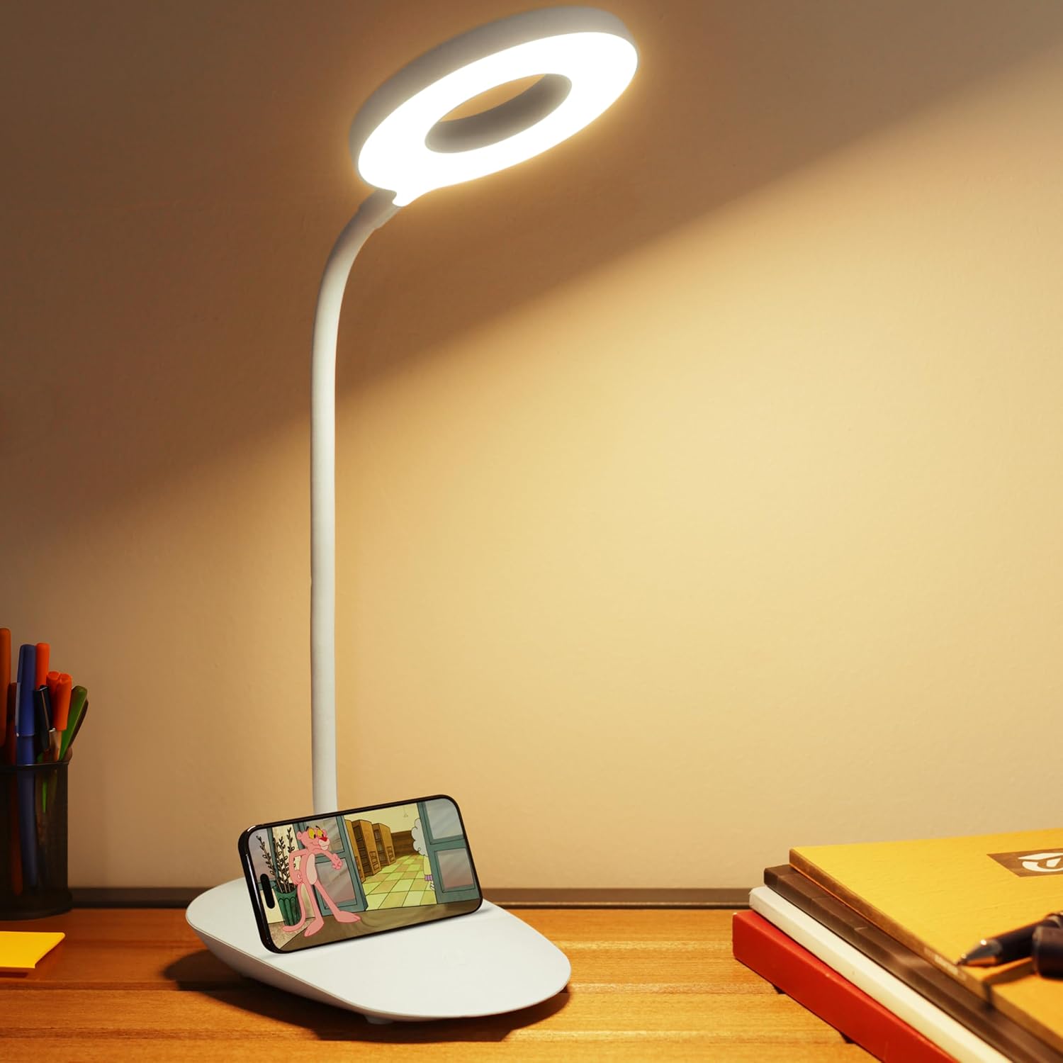 Telvesse Masa Lambası Dokunmatik 3 Renk 24 Led Telefon Standlı Kademeli Çalışma Okuma Işığı Gece Lambası Q3