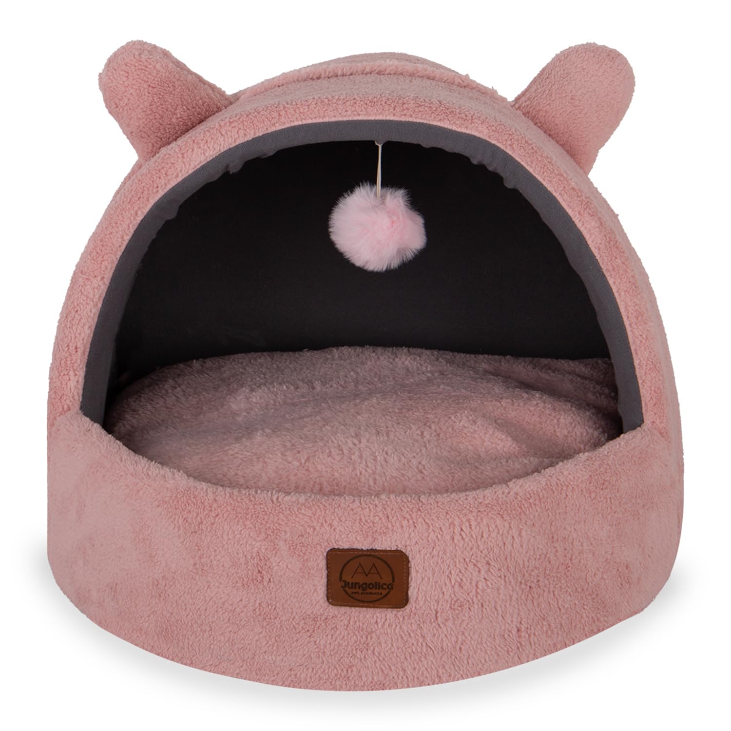 Jungolica Tom Kedi Yatağı Pembe 40x50 cm, Ultra Yumuşak Peluş, Çıkarılabilir Çift Taraflı Minder, Üstü Kapalı Tasarım, Nefes Alabilen Kumaş, Kaydırmaz Taban, Konforlu Kedi Evi