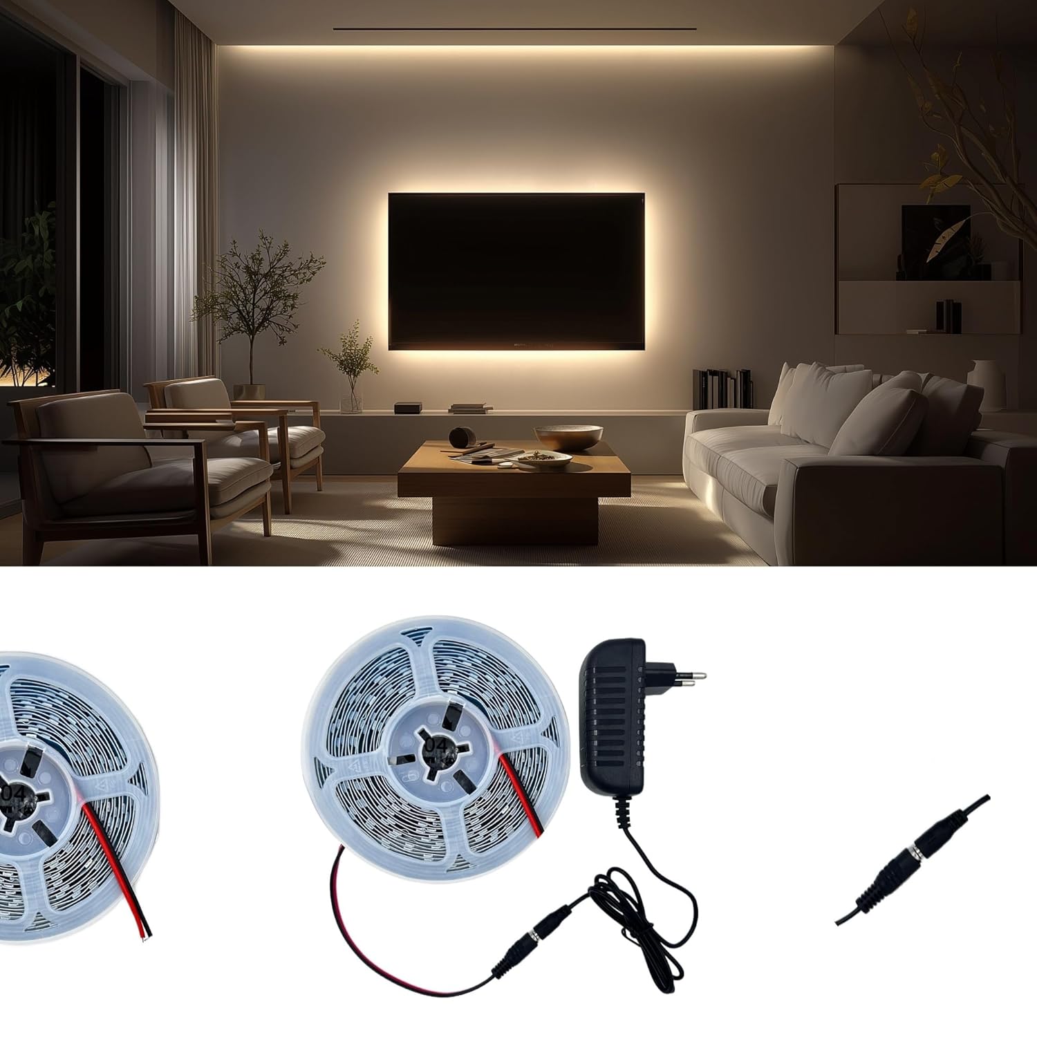 AmberLED Şerit Led 2 Metre Günışığı - İç Mekan Tak Çalıştır Adaptör Dahil 12v IP20 Yeni Nesil Yüksek Lümen, Tezgah, Dolap, Mutfak, Ayna Aydınlatma için